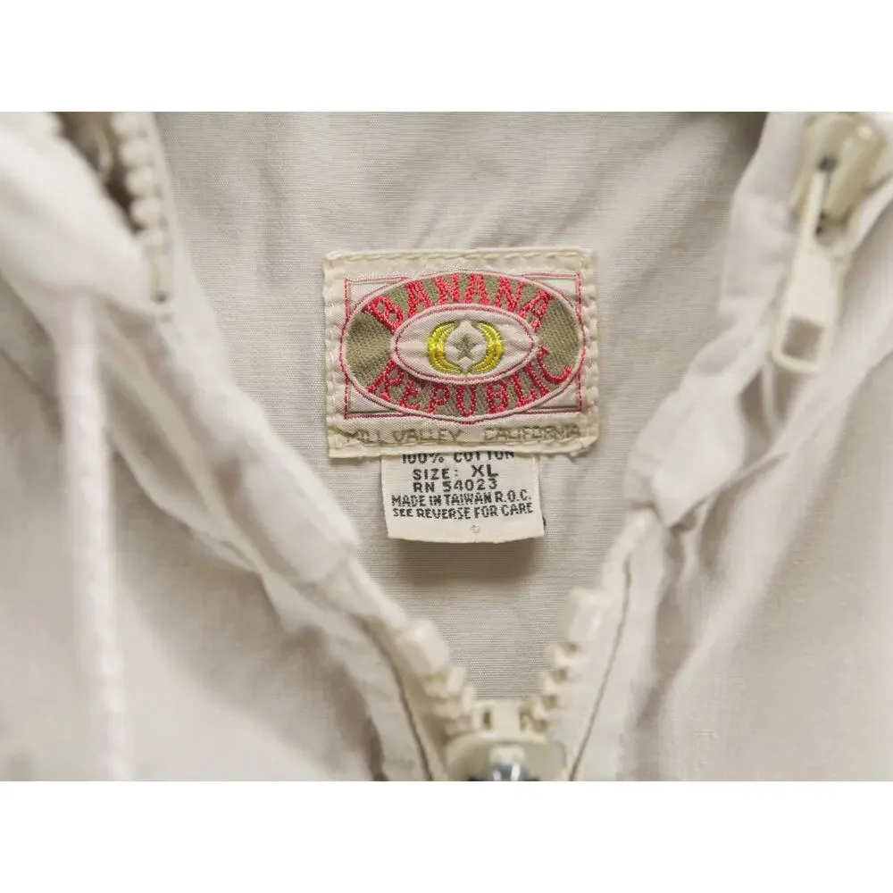 Vintage Banana Republic Men's XL Beige Hooded Vest Multi-Pocket Outdoor Safari